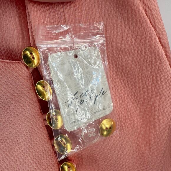 Free People Scarlett Dress Size Medium Mini Pink Peach Summer Button V-Neck NWT - Picture 7 of 16